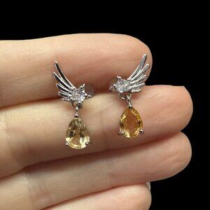 Women's Earrings Citrine Gemstone Crystal CZ s925 sterling silver jewelry gift